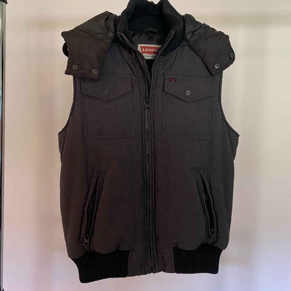 Levi’s Hooded Vest- Dark Grey/Black, Men’s Medium